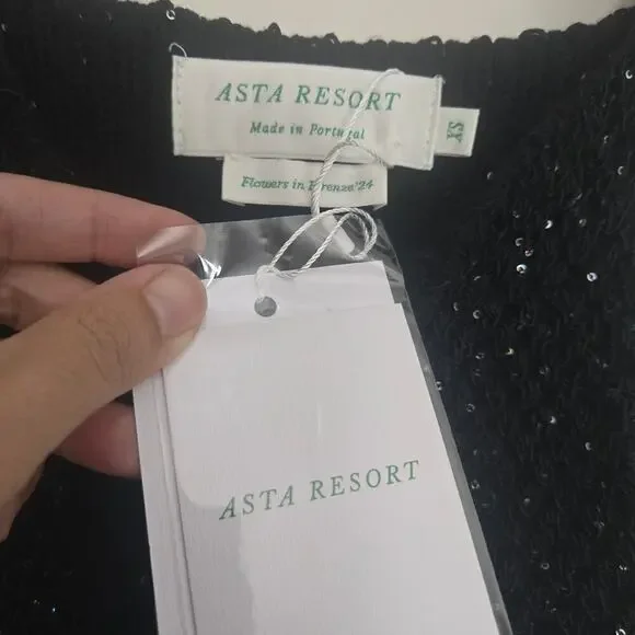 Asta Resort Grace Sequined Crochet Crop Tank Top XS Black NEW NWT - Picture 9 of 13